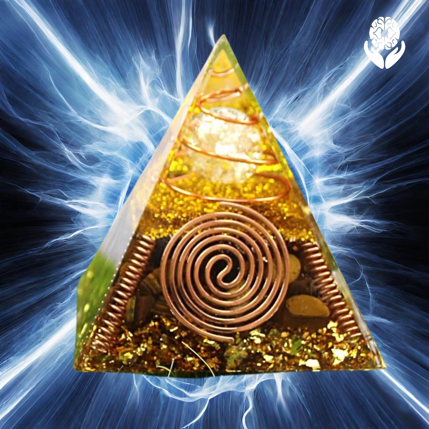 Piramide Orgonite con sfera di cristallo e avvolgimento in rame - A51 Benessere Shop